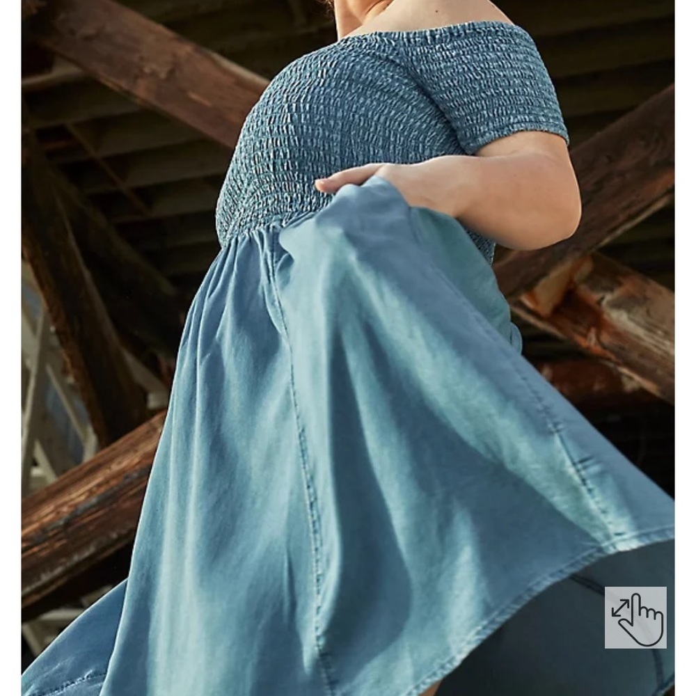 Torrid Blue Chambray Off Shoulder Smocked Skater Dress - Picture 3 of 5